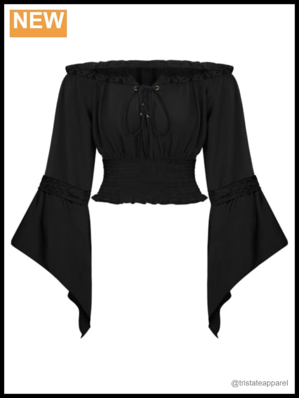 Renaissance Peasant Off Shoulder Blouse Bell Sleeves Lace-Up Front